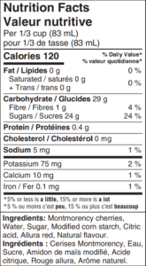 Cherry pie filling nutrition facts panel