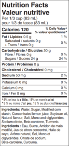 Lemon pie filling nutrition facts panel