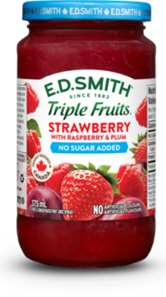 E.D.SMITH TRIPLE FRUITS No Sugar Added Strawberry Raspberry Plum Fruit Spread