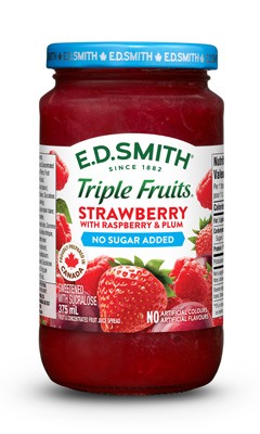 E.D.SMITH TRIPLE FRUITS No Sugar Added Strawberry Raspberry Plum Fruit Spread