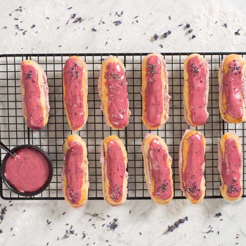 Black Currant And Lavender Eclairs