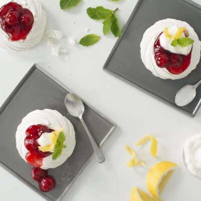 Cherries Jubilee Meringue Tarts