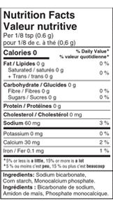 Baking Powder Nutrition Label