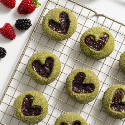Matcha Heart Thumbprint Cookies